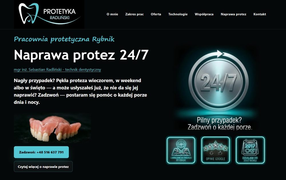 Strona naprawaprotezrybnik.pl dla protetyka z Rybnika