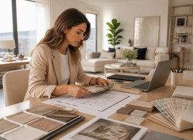 Architekt i projektant wnętrz przy pracy nad projektem