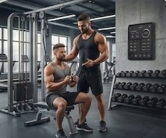 Trener personalny podczas pracy z klientem